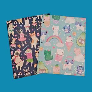 2 Pocket Folder 3 Prong Plastic Novelty Print Cat Dogs Greenroom
